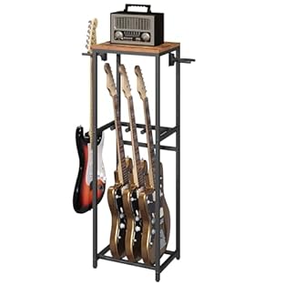 Guitar's Cozy Home: This guitar stand is 38 x 30 x 118cm (L x W x H) and can hold up to 5 different types of instruments up to 110 cm in size. The top shelf provides ample space for storing your guitar accessories such as straps, strings, tuners, cap...