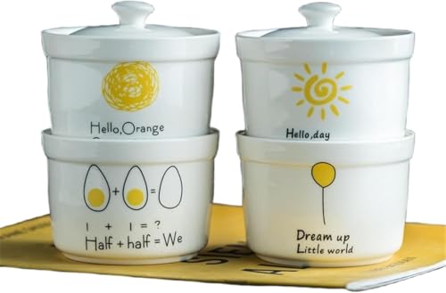 DancJulieシチュー 鍋 茶碗蒸し 食器 蓋付き 煮込み鍋 4点セット陶器?? キッチン用品 スープ碗 スープ作り 食事用 茶碗 和食器 調理用品 使いやすい 可愛い おしゃれ ホテル レストラン 家庭 業務用 スープジャー セット セラミック製防水