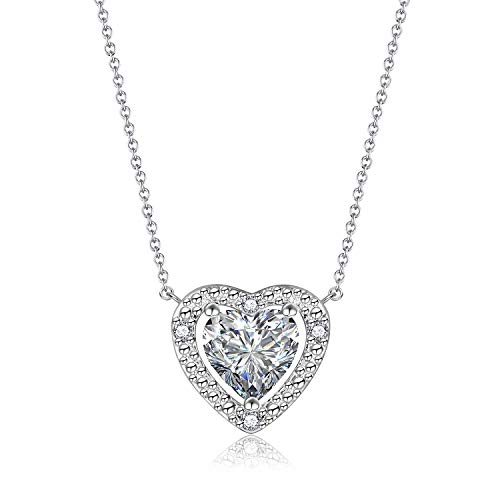 Beyond Love Double Heart Pendant Necklace 14K White Gold Plated Dainty Silver Chain Choker 5A Cubic Zirconia Birthstone Necklace for Women Girl Jewelry Gift 18â€