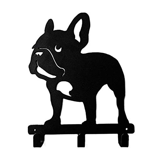 Colgador de puerta de metal con forma de bulldog francés, color negro con revestimiento para colgar en la pared