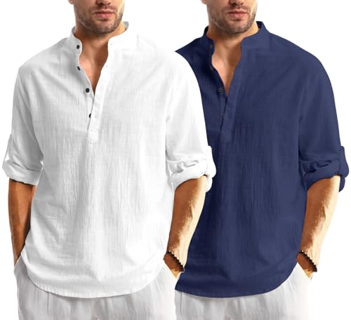 Image of Combo of Men Solid Cotton Blend Straight Kurta Shirt Pack of 2