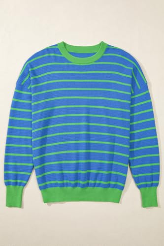 Striped Color Block Sweaters for Women Lightweight Casual Crew Neck Long Sleeve Knit Pullover Sweater Tops4