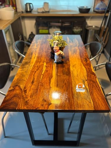 Image of REDWOOD Sheesham Wood Dining Table 4 Seater (Up to 6 Seater) with Metal Legs | Wooden Dining Table Only (No Chairs) for Home, Kitchen & Dining Room | Modern Farmhouse (57 x 28 x 30 Inch, Brown Finish)