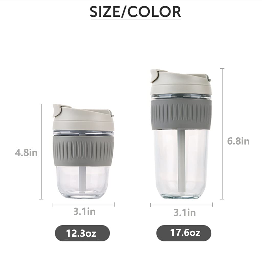 Extérieur 12.3oz / 17.6oz Bouteille d'eau en verre avec paille BPA -Prochette de sécurité pichet Café et thé résistant aux températures basses élevées Étanches ( Color : Blue , Taille : Large-17.6oz )