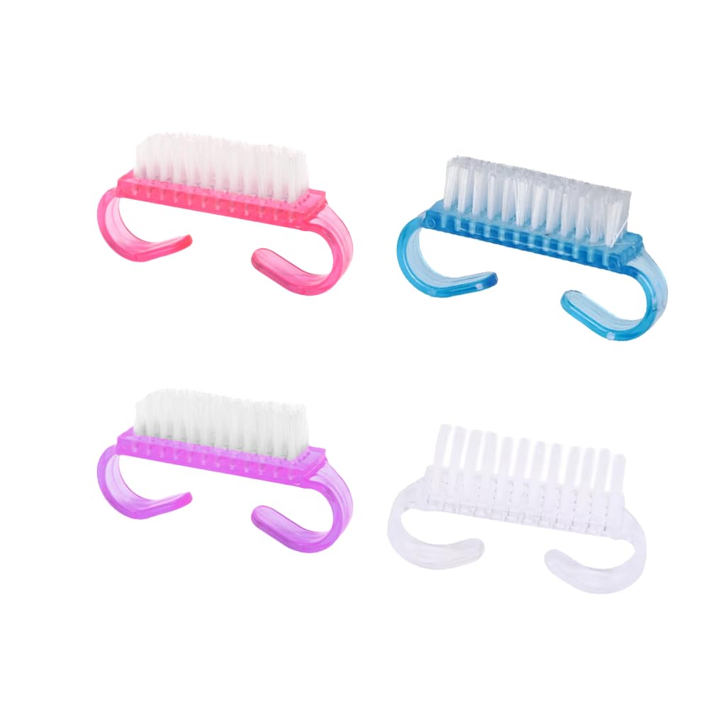 Brosse Ongle, 4 Pcs Brosse pour Nettoyer les Ongles, Mini Brosse de Nettoyage, Brosse à Ongles à Manche, Outil de Nettoyage pour Nail Art (Violet, Rose, Bleu, Transparent)