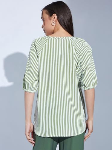 Image of Selvia Women Textured Crepe Printed Top Regular fit Shirt Style Top Round Neck Half Sleeve Stylish Top