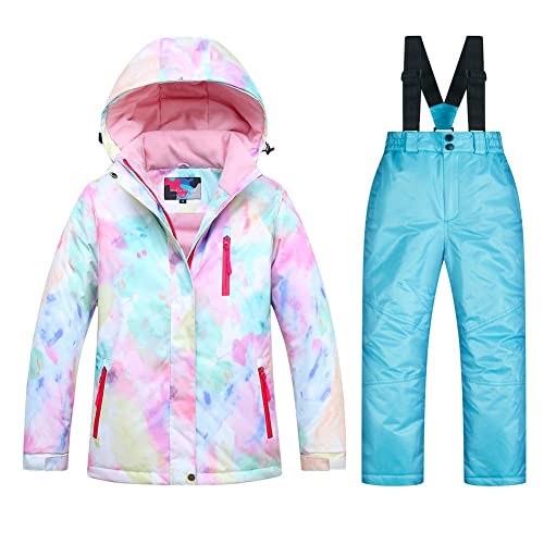 WOWULOVELY Girl's Winter Skisuit Thicken Warm Hooded Snowsuit Toddler Ski Jacket Pants Set(05SC,Blue 8)