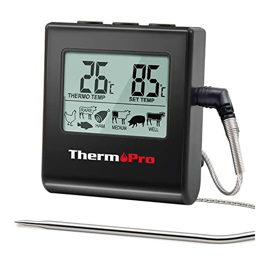 ThermoPro TP16B Termometro da Cucina Digitale Con Ampio Display LCD Per Affumicatori, Forno da Cucina, Barbecue, Grill Termometro Con Timer E Sensore Di Temperatura In Acciaio Inox