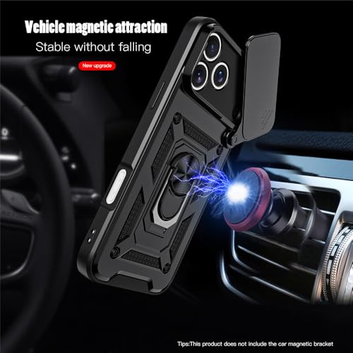 Image of SPAZY CASE Realme P4 Back Cover | Heavy Duty Hybrid Case with 360 Degree Rotating Finger Ring Holder + Slider Shutter Camera Protection Case for Realme P4 - Black