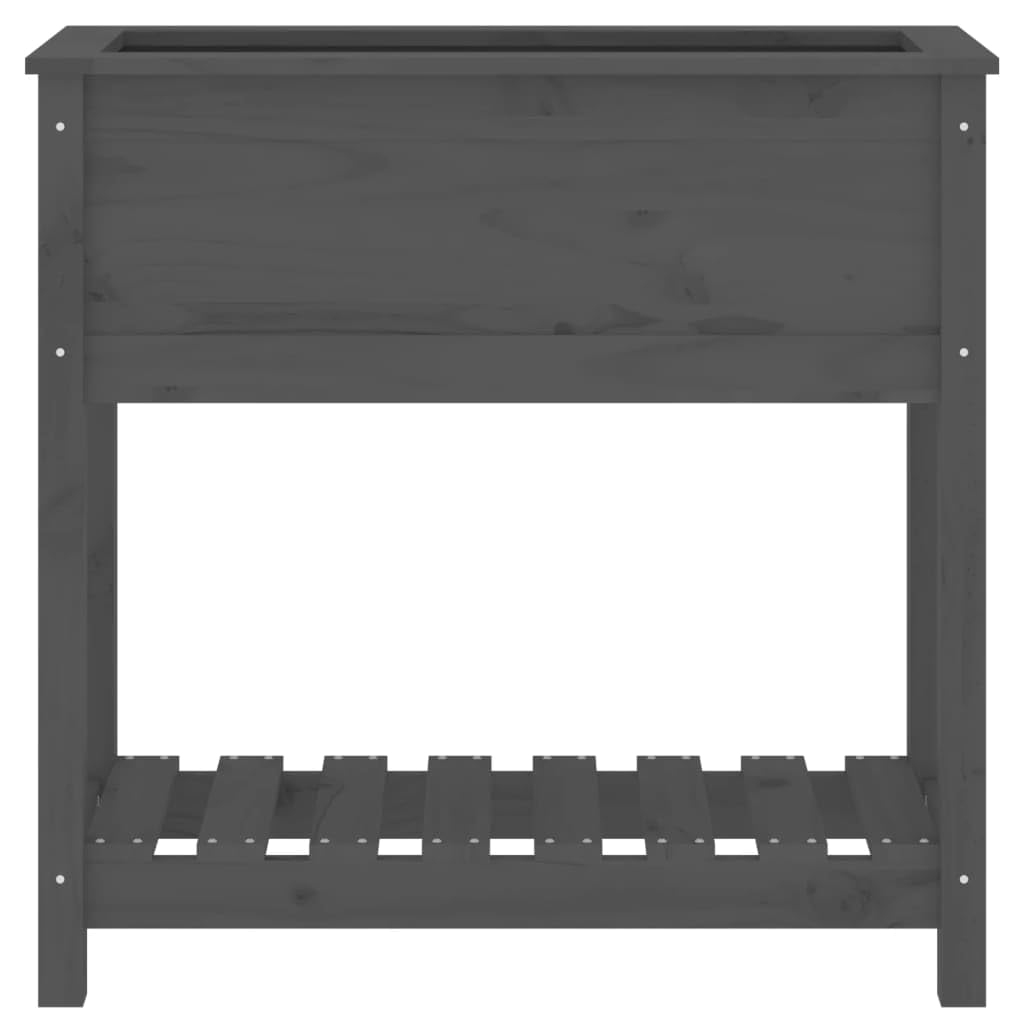 Fioriera Rialzata con Mensola in Legno Massello Grigio 82,5cm | Vaso rialzato ergonomico per orto sul balcone o patio, con ripiano inferiore per terriccio e attrezzi.