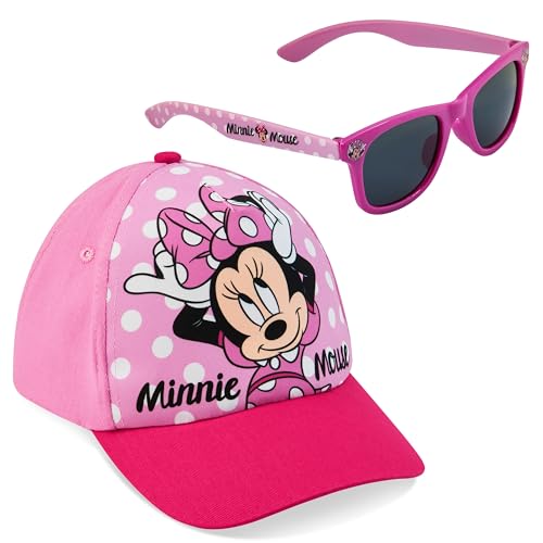 Disney Stitch Sonnenbrille Set mit Baseball Cap Mädchen Verstellbar Sonnenschutz Kappe UV400 Sonnen Brille Geschenke für Kinder (Rosa Minnie)