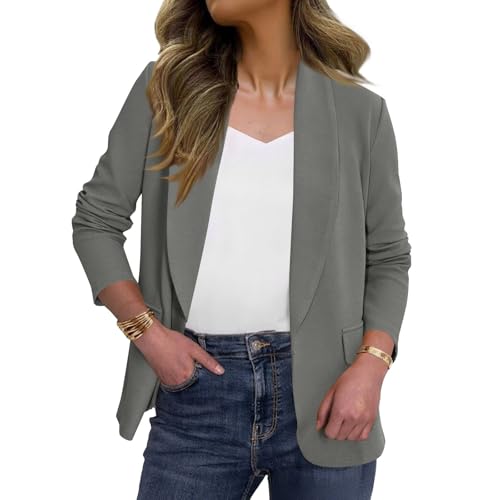 Ruched Blazers for Women Business Casual Lapel Collar Open Front Blazer Long Sleeve Jackets with Padded Shoulder4