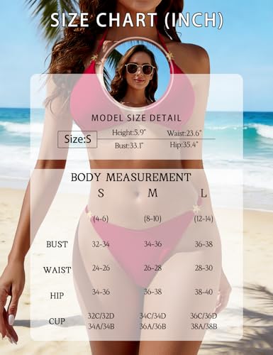 Image of Zuvebamyo Women's Two Piece Bikini Sets Sexy Halter Ring Swimsuit Triangle String Cheeky Bathing Suit