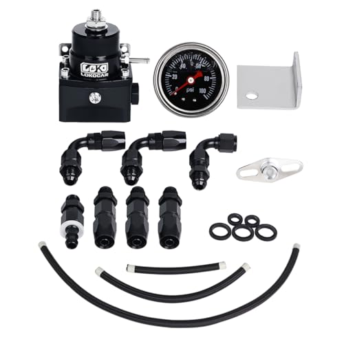 LokoCar Adjustable Fuel Pressure Regulator Kit Oil 20-80psi Gauge 6AN Return Adjustable Black