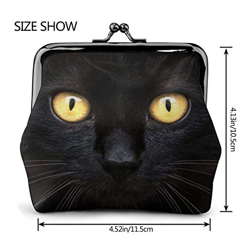 Black Cat Women's Leather Coin Purse, Small Change Pouch With Kiss-Lock Clasp Closure Buckle Wallet For Girl Gift #TOP4