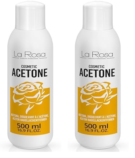 LaRosa ACETONA COSMÉTICA 500 ml para uñas semipermanentes: la fórmula más fuerte con aditivos que protegen las uñas y la piel alrededor de ellas, REMOVEDOR aroma a LIMA (Paquete de 2)