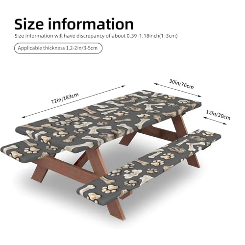 Funda de mesa con huellas de perro con ajuste seguro para bancos de camping 5