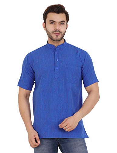 Image of LATEST CHIKAN Men's Cotton Regular Textured Short Kurta Half Sleeves - (SK-DJ)