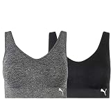PUMA Womens Removable Cups Racerback Sports Bra 2 Pack, X-Large Black/Grey