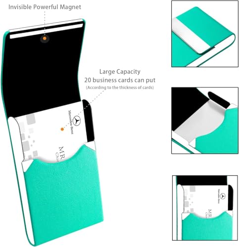 Image of Padike Professional Business Card Holder PU Leather Business Card Case Name Card Holder Slim Metal Pocket Card Holder with Magnetic Shut (Y-Lake blue)
