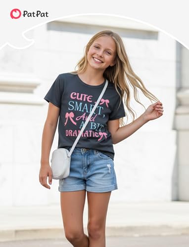 Image of PATPAT Girls Crewneck Short Sleeve Graphic Tees Animal Print Shirts Cute Summer Outfits 5-12 Years