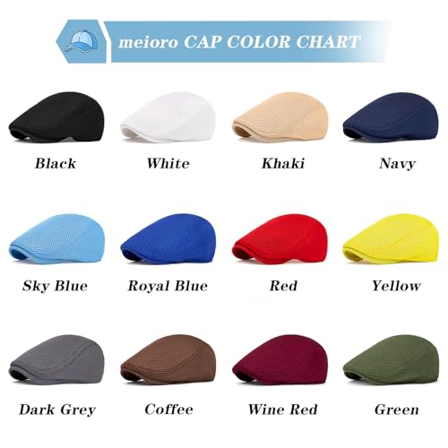 Image of meioro Men's Mesh Flat Cap Summer Breathable Newsboy Hats Beret Ivy Cap Gatsby Irish Cabbie Driving Hat Full Head Wrap