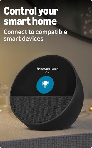 Image of All-new Echo Spot, Smart alarm clock with vibrant sound + Alexa, Black Smart Home Speaker Combo with Wipro Simple Setup 9W LED Smart Color Bulb