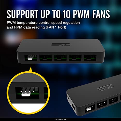 Image of EZDIY-FAB 10-Port PWM Fan Hub /Splitter for 4-Pin & 3-Pin Fans, Only Use One MB Header
