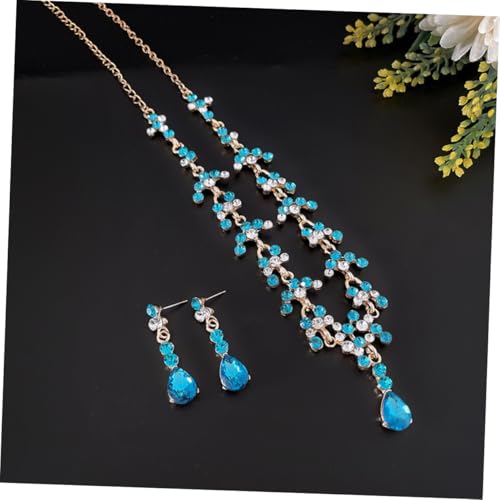 Collar y pendientes azul claro con diadema de gemas para fiestas infantiles SHOWERORO 3