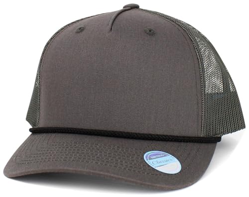 Image of KBE-5-ROPE DGY-BLK Classic 5 Panel Cotton Twill Mesh Trucker Cap Hat Adjustable Snapback Hat