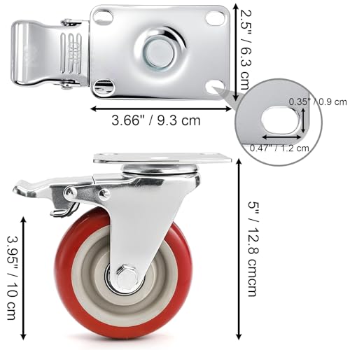 Tosnail 4-Inch Heavy Duty Swivel Caster Wheels Set of 4, Industrial Locking Rolling Plate Casters with Brake for Furniture, Cart, Table and Workbench