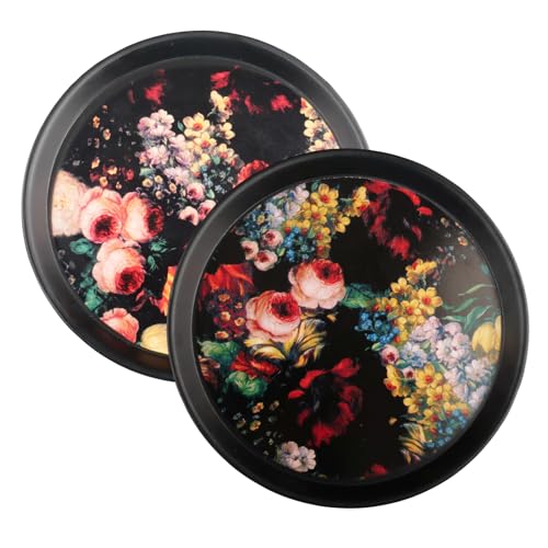 duisoad 2 Pièces Plateaux de Service Ronds, Plateau de Service Plateau de Service Noir pour Fêtes, Bars, Restaurants, Mariages, Décoration de la Maison