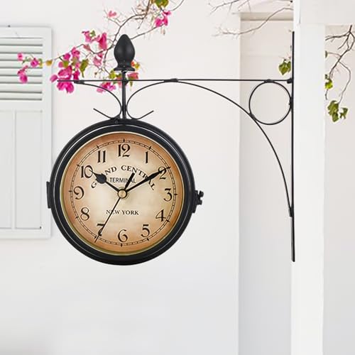 Syfunlv Vintage Bahnhofsuhr,Zweiseitige Wanduhr,21,8 * 21,8 cm,Wetterfest,...