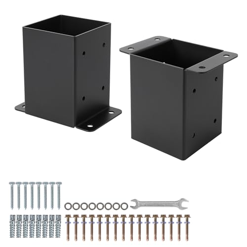 4x4 Metal Post Base,2 Pack Post Base for Deck - Heavy Duty Steel Brackets with Hardware Kit | Powder-Coated Post Anchors (Fits 3.5 in x3.5 in) | Fence