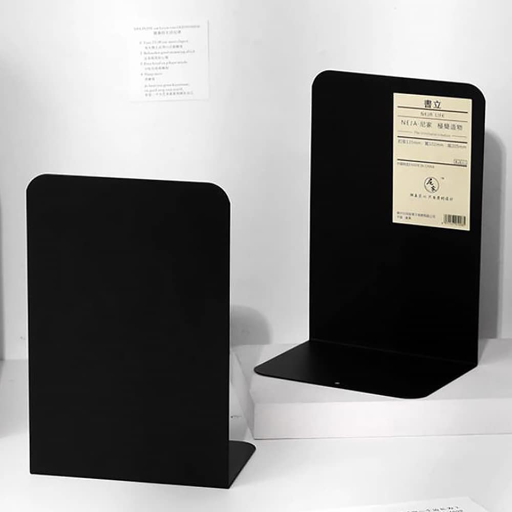 1 paire de serre-livres en métal très résistants pour étagères de bureau (noir)