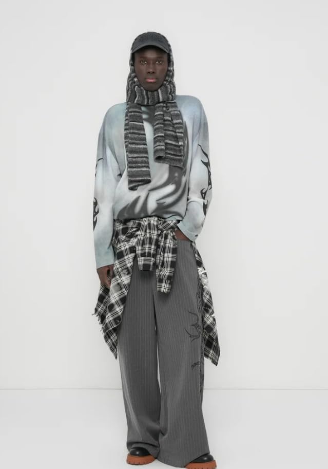 Jaded London Maglietta Manica Lunga Uomo Shift Colour Tribal Grigio - Girocollo Cotone vestibilità Oversize Streetwear Casual