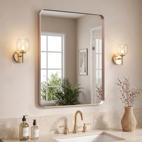 Image of Kosmonia 32x24 Inch Bathroom Vanity Mirror Brushed Rose Gold