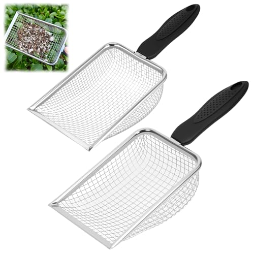 2 Pieces Gardening Soil Sifter, 3.8/5mm Premium Quality Garden Riddle Mesh Sieves, Garden Soil Sieve with Handle, Compost Riddle for Sieving Top Soil, Stones, Coarse Sand