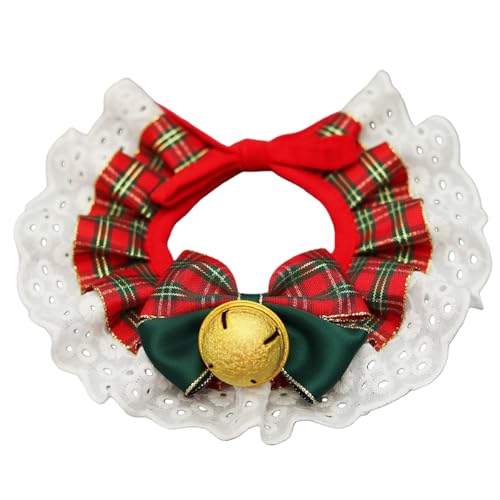 犬 猫 スタイ クリスマス 首飾り コスチューム コスプレ 首輪 ペット バンダナ ベル 蝶結び レース 小型犬 中型犬 ビブ Christmas クリスマスパーティ かわいい 撮影 記念写真 可愛い おしゃれ (チェック柄, M)のサムネイル