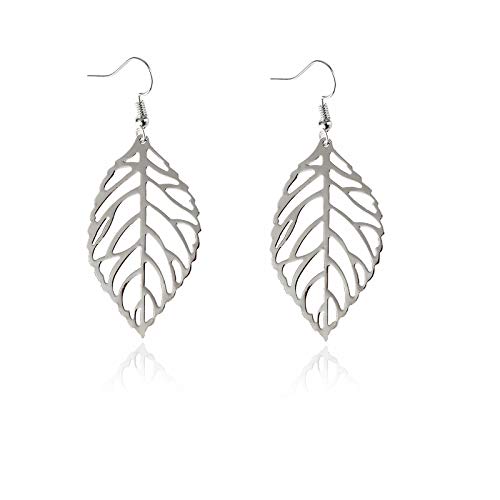 DIAMANTIO Stainless Steel Leaf Earrings – 18K Gold Plated, Lightweight Hollow Cutout Dangle Earrings, Boho Nature-Inspired Statement Jewelry for