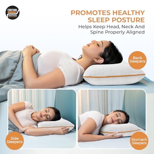 Image of CareFoam Memory Foam Pillow for Neck Pain Relief | Gel Infused Cooling Bed Pillow | Orthopedic Cervical Pillow for Back, Side & Stomach Sleepers | Soft & Supportive Washable Cover