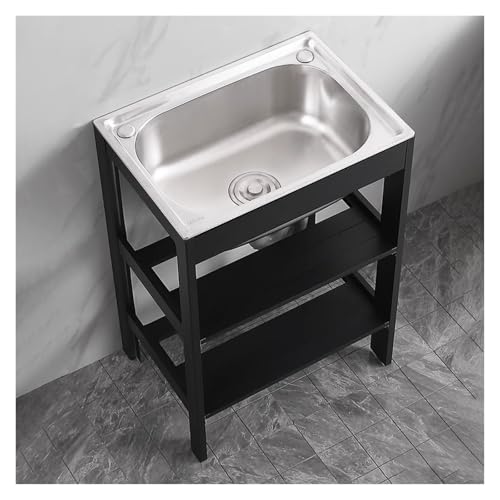 JYHHGDS Fregadero de Cocina de Acero Inoxidable, Fregadero Independiente de un Seno con Grifo y Soporte, Fregadero portátil con Espacio de Almacenamiento (38 x 32 x 75 cm)