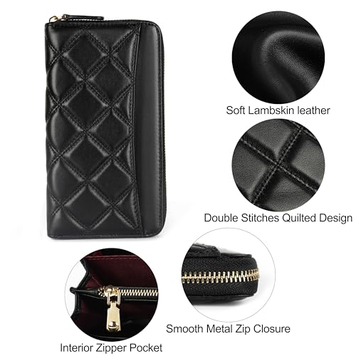 DORIS&JACKY Women Leather Wallet Rfid Blocking Large Capacity Zipper Around Travel Wristlet Bags2