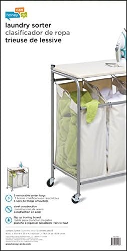 Honey-Can-Do Rolling Laundry Sorter with Ironing Board, Natural