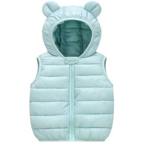 Image of AIWUHE Baby Boys Girls Hooded Puffer Vest Winter Lightweight Sleeveless Bear Ears Zipper Up Jacket Down Vest Coat Vests Kids