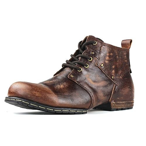 COWSDELLA Heren Vintage Bruin Chukka Laarzen Lace-up Motorfiets Casual Lederen Jurk Enkellaars voor Mannen Mode CD-6015-2-Vintage Bruin, Vintage Bruin, 10 Wide