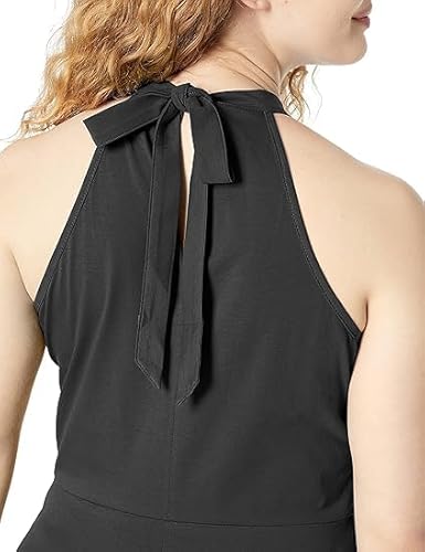 Ouges Women'S 2024 Summer Black Halter Neck Sleeveless Tie Back Swing A-Line Sundress Cocktail Dress thumb #4
