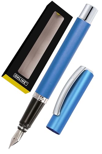 ONLINE Füller Vision Blau I Eleganter Füllfederhalter mit Iridium-Feder medium I Füllhalter aus Aluminium für Standard-Tintenpatronen & Konverter I in Geschenkbox