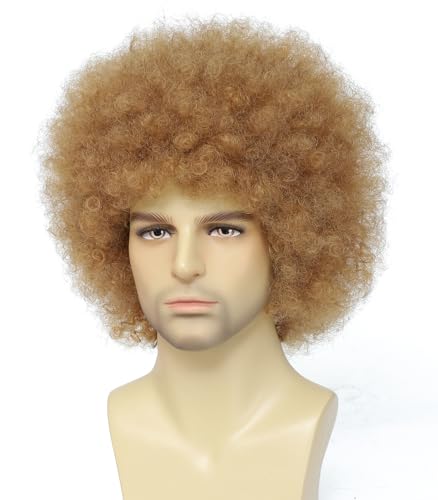 Image of 70s 80s Afro Wig for Men Women, Afro Costume Wig, Perfect for Halloween, 70s Themed Party, Disco Party, Cosplay Bob Ross Costume (Light Brown)
