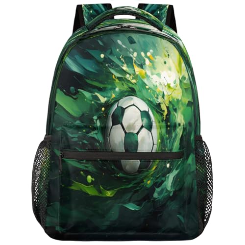 Green Paint Splashes Soccer Kids Backpack, Lightweight School Bookbag Large Capacity Laptop Backpack Water Resistant Daypack Shoulder Bag for Teenager Boys Girls